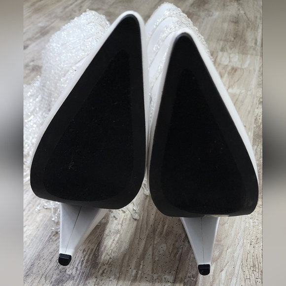 Jeffrey Campbell Fallin4U White Tall Beaded Fringe Heeled Boots Tall Size 7 - Picture 7 of 9